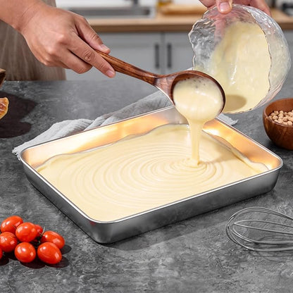 LIANYU Baking Pan Set of 2, 12⅓ x 9¾ x 2 Inch Cake Lasagna Brownies Casseroles Pan, Rectangle Stainless Steel Bakeware Set for Baking Roasting, Toaster Oven & Dishwasher Safe, 2 Pans