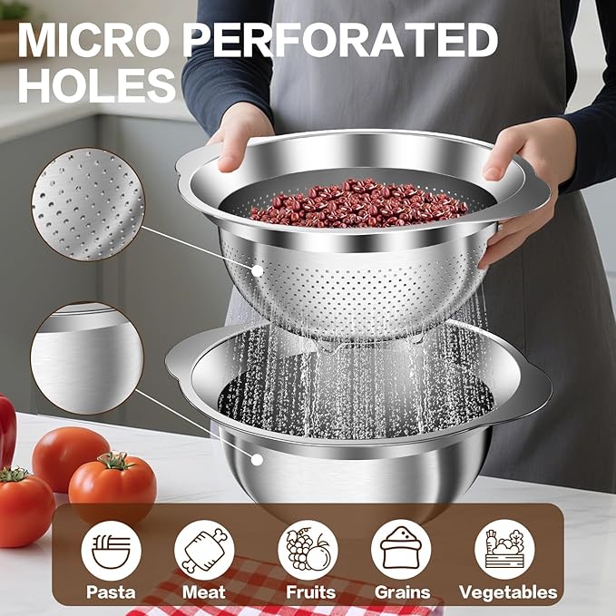 Colander, Strainer Bowl, Stainless Steel Colander, Rice Washing Bowl, Pasta Strainer & Vegetable Washer, Kitchen Strainer with Mixing Bowl for Draining, Food Prep, Dishwasher Safe, 4QT - Image 4
