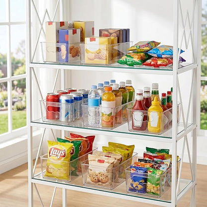Vtopmart 6pcs Clear Organizers and Storage Bins, Plastic Storage Containers with Handles for Fridge, Freezer, Pantry, Cabinet, Kitchen Organization