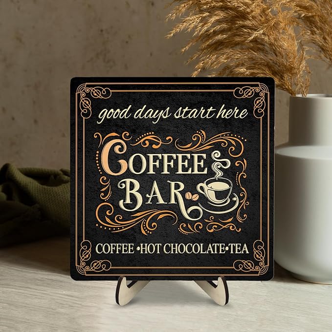 Vintage Coffee Bar Decor Sign,Rustic Wooden Plaque for Java Station, Kitchen,Cafe or Tea Corner, Funny Jave Gift for Coffee Lovers (Black, 5.9x5.9inches) - Image 7