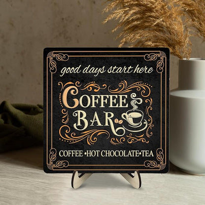 Vintage Coffee Bar Decor Sign,Rustic Wooden Plaque for Java Station, Kitchen,Cafe or Tea Corner, Funny Jave Gift for Coffee Lovers (Black, 5.9x5.9inches) - Image 7