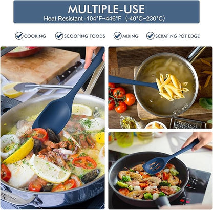 HOTEC 446°F Heat Resistant Silicone Cooking Spoon Spatula, BPA Free Large Kitchen Solid and Slotted Spoons for Mixing, Serving, Scraping, Non-stick, Dishwasher Safe Classic Blue 12.5inch - Image 6