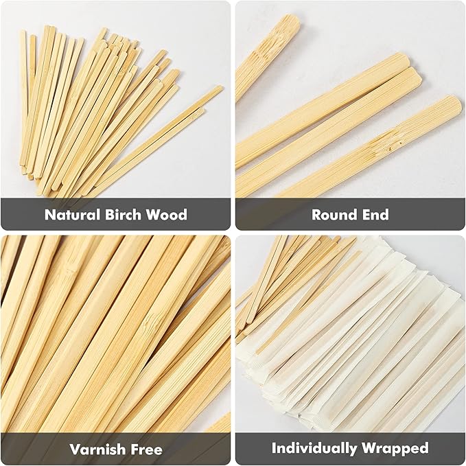 500pcs Bamboo Coffee Stirrers Individually Wrapped, 5.5 Inch Disposable Wood Swizzle Stick Beverage Mixer, Eco Friendly Long Wood Stir Sticks for Mixing Cocktail Hot Chocolate Drinking Tea - Image 2