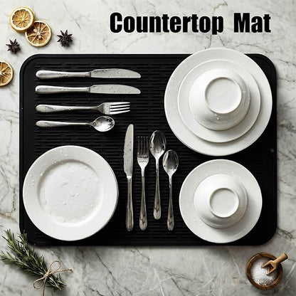 MicoYang Silicone Dish Drying Mat for Multiple Usage,Easy clean,Eco-friendly,Heat-resistant Silicone Mat for Kitchen Counter or Sink,Refrigerator or Drawer Liner Black 2XL 24 inches x 18 inches - Image 5