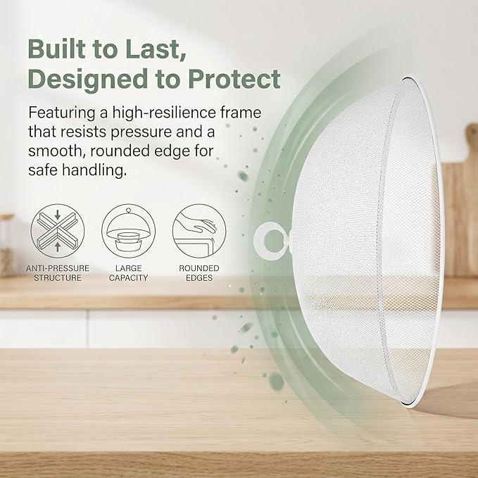 MAGICLULU 2-Pack Metal Mesh Food Covers, 11.8-Inch Net Dome Plate Fly Tents, Outdoor Plant Seedling Protectors for Picnic, BBQ, Garden and Kitchen (Black, White)