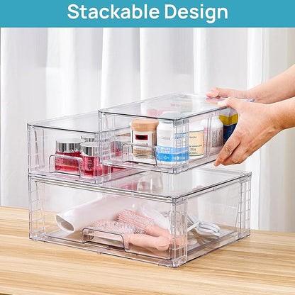Vtopmart 3 Pack Stackable Storage Drawers, Easily Assemble Acrylic Bathroom Undersink Organizers,Clear Plastic Storage Bins for Closet,Cabinet,Pantry,Medicine Organization - Image 4