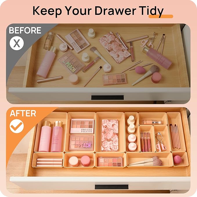Vtopmart 25 PCS Plastic Drawer Organizers Set, 4-Size Versatile Bathroom and Vanity Drawer Organizer Trays, Storage Bins for Makeup, Bedroom, Kitchen Gadgets Utensils and Office - Image 3