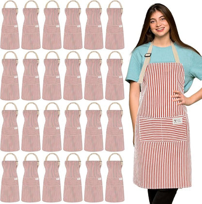 Janmercy 24 Pcs Aprons for Women Men with 2 Pockets Linen Cooking Kitchen Apron Adjustable Bib Chef Apron Bulk Aprons Unisex