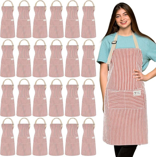 Janmercy 24 Pcs Aprons for Women Men with 2 Pockets Linen Cooking Kitchen Apron Adjustable Bib Chef Apron Bulk Aprons Unisex