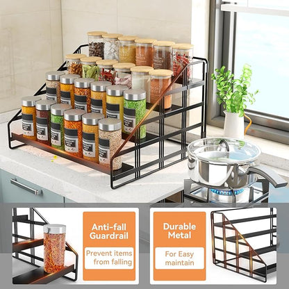 Bunoxea Spice Rack 4 Tier Kitchen Cabinet Organizer,Countertop Spice Rack,Tier Depth Adjustable Cabinet Shelf,Step Spice Organization Easy Visibility,Holds Seasoning and Condiments 2Pack - Image 6
