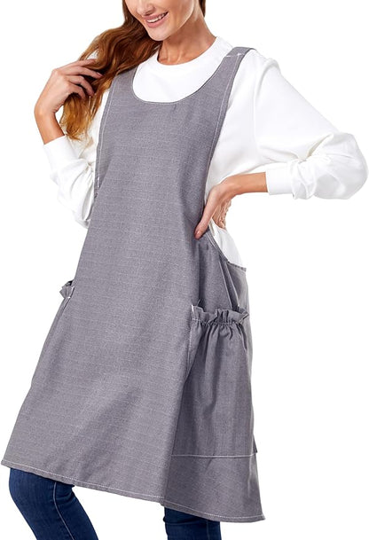 Cozy Adjustable Cross Back Aprons for Women with Pockets Cotton Linen Cooking Kitchen Baking