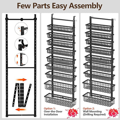 POKIPO 9 Tier Over The Door Pantry Organizer, 2 in 1 Wall Mount or Hanging Spice Rack with Adjustable Deep Basket, Heavy-Duty Seasoning Organizer and Storage for Kitchen Cabinet Closet Bathroom - Image 8