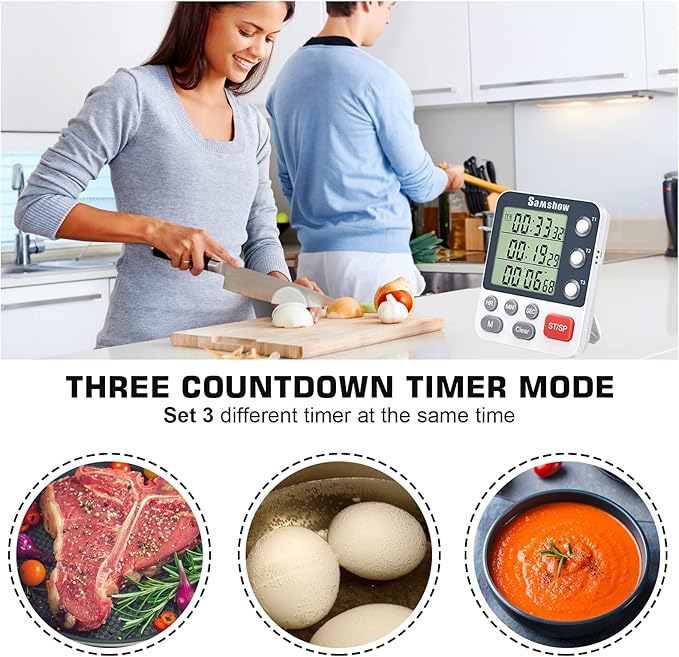 Digital Dual Kitchen Timmers 3 Channels Count UP/Down Timer Cooking Timers Large Display Triple Timmer Magnetic Stopwatch Timer-timers for Classroom Kid Adjustable Volume Loud Alarm(Battery Included) - Image 5