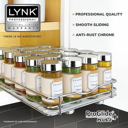 LYNK PROFESSIONAL® Pull Out Spice Organization for Cabinets - 8-3/8 inch Wide – Spice Rack for Inside Cabinets, Slide Out Spice Rack Organizer for cabinet – Pull Out Spice Rack, Sliding 1 Tier Chrome - Image 2