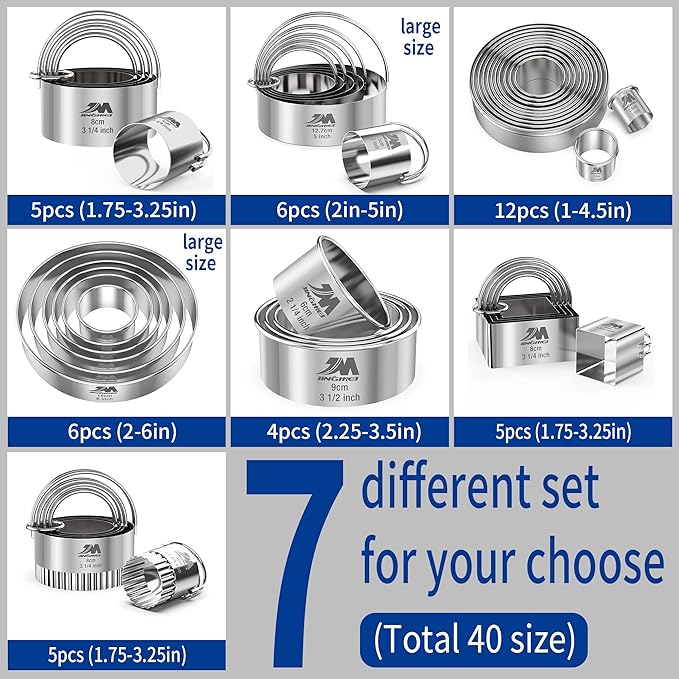 5 Pieces Circle Biscuit Cutter,Professional Stainless Steel Round Cookies Mold Tool with Handle for Baking GIFT Package