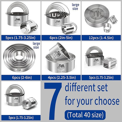5 Pieces Circle Biscuit Cutter,Professional Stainless Steel Round Cookies Mold Tool with Handle for Baking GIFT Package