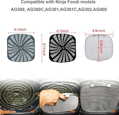 Replacement Stainless Steel Splatter Shield and Reusable Silicone Liner Set for Ninja Foodi AG301, Fine Mesh Splatter Screen Accessories for Ninja Foodi Indoor Grill