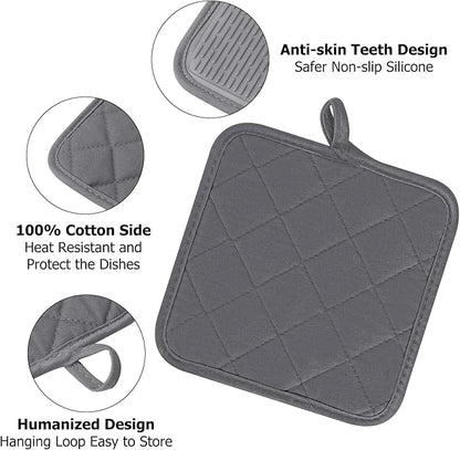 Oven Mitts and Pot Holders Set, Pack of 4, Heat Resistant Silicone Kitchen Mini Oven Mittens for 500 Degrees, Mini Oven Gloves and Hot Pads for Baking Grilling Barbecue Microwave Machine Washable