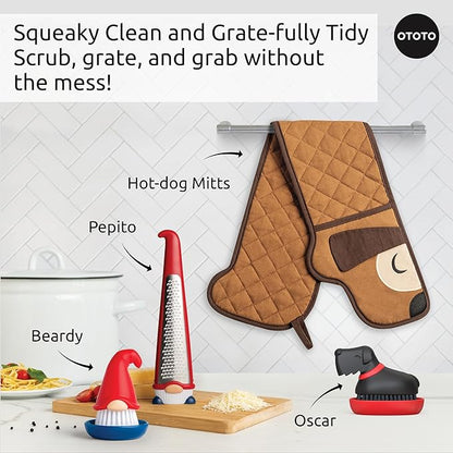 (NEW) OTOTO Oscar Dog Dish Brush - Dog Gifts, Daschund, Wiener Dog, Dish Scrub Brush, Dish Scrubber, Kitchen Vegetable Scrub Brush Palm Brush, White Elephant Gifts, Cute Kitchen Gadgets
