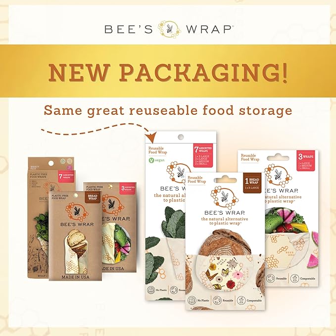 Bee's Wrap Beeswax Wraps for Food - Cut to Size 14x52" Beeswax Wrap Roll - Plastic Free Made in USA Reusable Natural Food Wrap - Meadow Magic