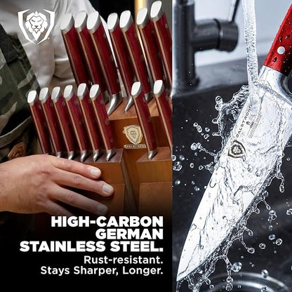 Dalstrong 18-Piece Gladiator Colossal Knife Block Set (Red Handles) — German High-Carbon Steel, Full-Tang, Hand-Sharpened — For Home Chefs, Wedding Registries & Serious Kitchens — Acacia Block, NSF - Image 3