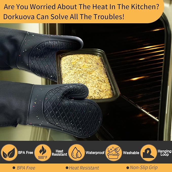Oven Glove Cute,Cooking Mittens,Oven Mittens for Kitchen,Oven Gloves for Kitchen,Washable Silicone Oven Mitts Heat Resistant 500°F, Potholders for Kitchens Cooking Baking(Black - Image 7