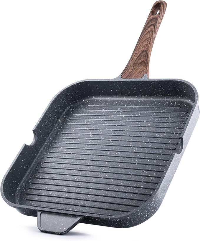 SENSARTE Nonstick Grill Pan for Stove Tops, Versatile Griddle with Pour Spouts, Square Big Cooking Surface, Durable Skillet Indoor & Outdoor Grilling. PFOA Free,12Inch by SENSARTE