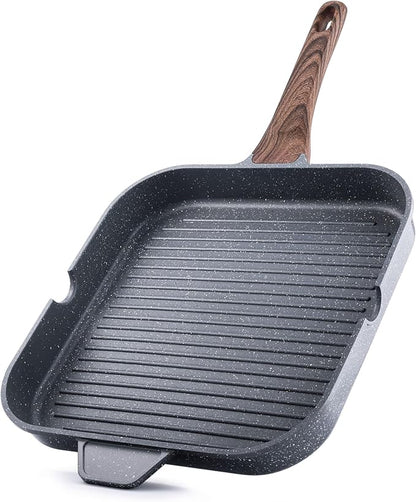 SENSARTE Nonstick Grill Pan for Stove Tops, Versatile Griddle with Pour Spouts, Square Big Cooking Surface, Durable Skillet Indoor & Outdoor Grilling. PFOA Free,12Inch by SENSARTE