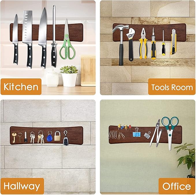 HOSHANHO Knife Magnetic Strip, Acacia Wood Powerful Magnetic Knife Strips, Magnetic Knife Holder for Wall 10 Inch Use as Magnetic Tool Organizer, Home Organizer - Image 6