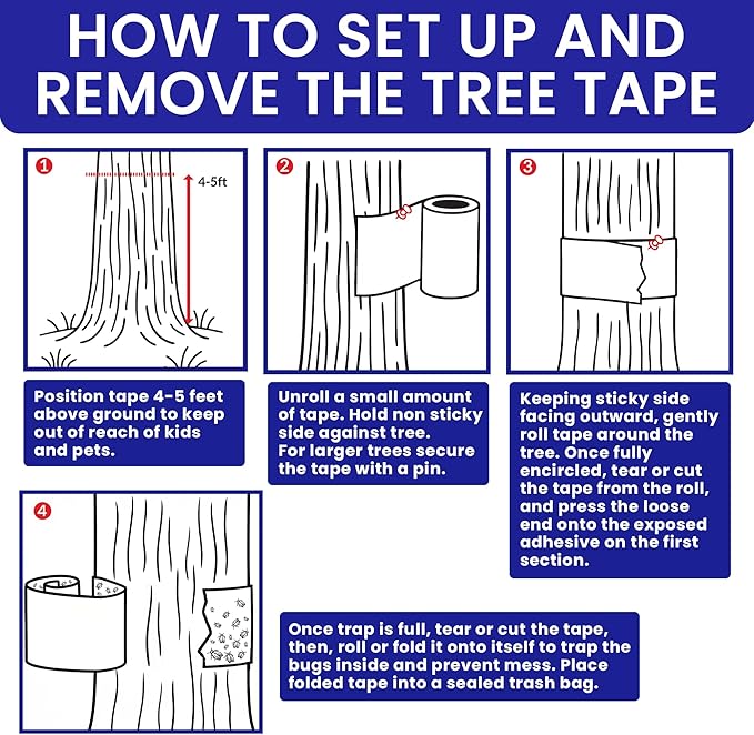 Spotted Lantern Fly Trap for Trees. 3 Sticky Fly Paper Rolls with Pins and Egg Scraper. Bug Tree Tape Wrap Ant Barrier Spotted Lanternfly Killer. Lantern Flies Tape for Trees Glue Insect Barrier