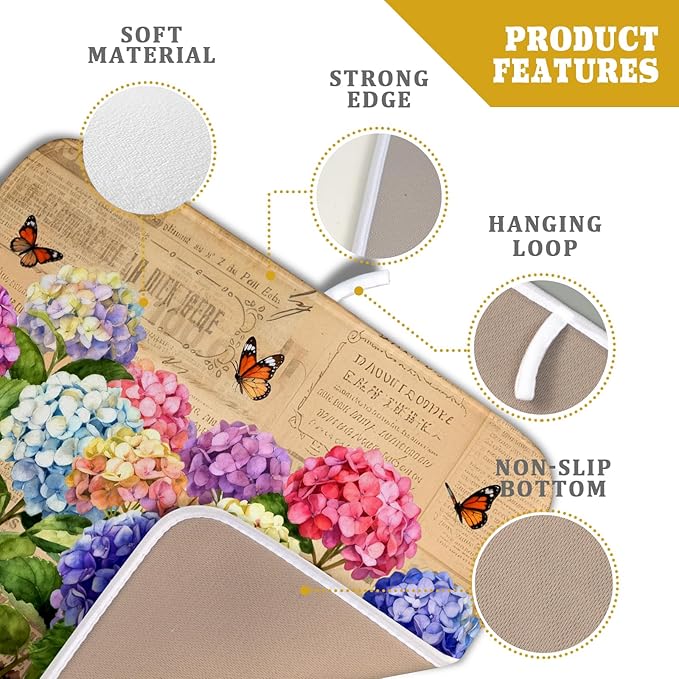 Vintage Hydrangea Dish Drying Mat Watercolor Floral Microfiber Absorbent Dish Drying Pad for Kitchen Counter Small - Image 4