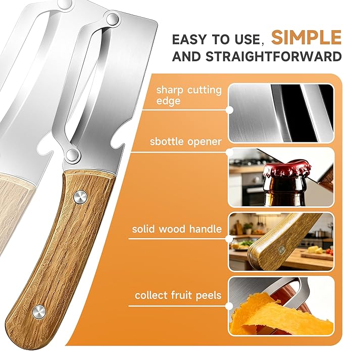 2PCS Multifunctional Vegetable Peeler, Premium Vegetable Peeler with Wooden Handle, 2-in-1 Peelers For Kitchen with Bottle Opener, Stainless Steel Blade Kitchen Tool for Vegetables Fruit