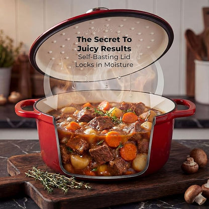 Zulay Kitchen 5 Quart Enameled Cast Iron Dutch Oven Pot with Lid – Premium Durability & Oven Safe up to 500°F – Heavy Duty Cookware Perfect for Bread Baking, Stews, Braising & Roasting – Ablaze Red - Image 4