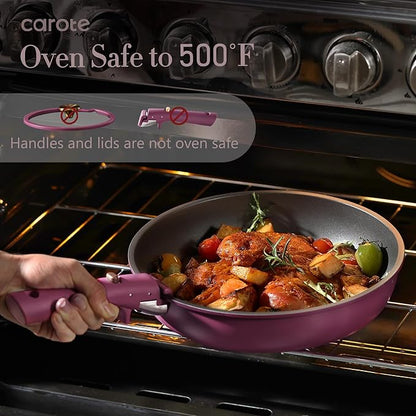 CAROTE 21pcs Pots and Pans Set, Nonstick Cookware Set Detachable Handle, Induction Kitchen Cookware Sets Non Stick with Removable Handle, RV Cookware Set, Gold and Purple - Image 5