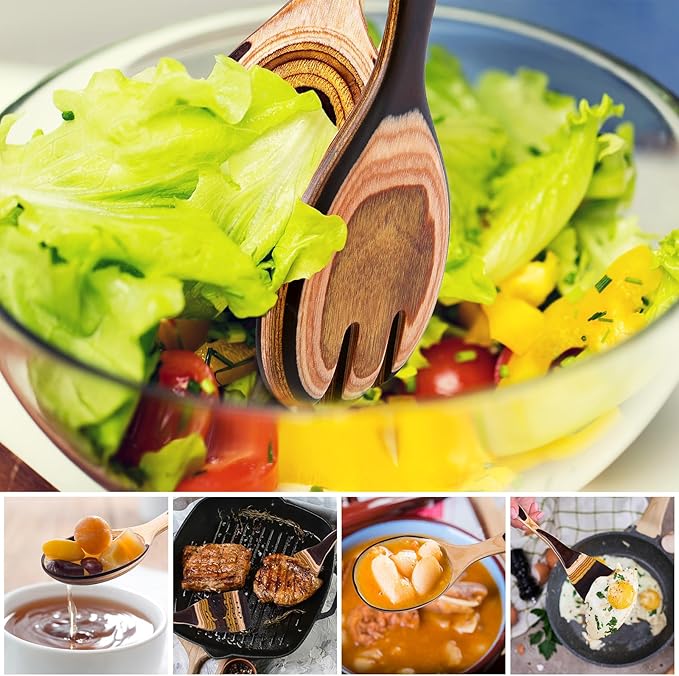 7Pcs Pakkawood Kitchen Utensils Set for Cooking, Wooden Spoons for Cooking, Safe Eco-Friendly, Non-Stick, Wooden Utensil for Cooking,Wooden Cookware Set, Housewarming Kitchen Gifts, Brown