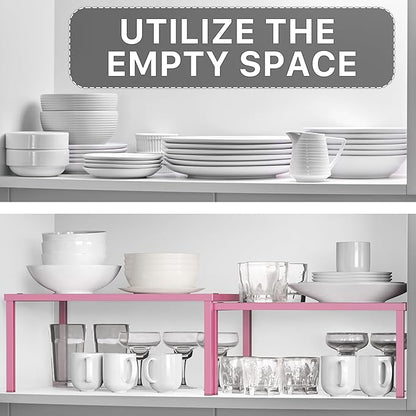 Simple Houseware Expandable Stackable Kitchen Counter Shelf Organizer, Pink, Metal Top, 11.25 in L x 7.9 in W x 5.4 in H - Image 5