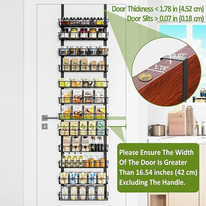 Churboro Over the Door Pantry Organizer Rack with 12 Adjustable Baskets, 12 Tiers Dual-use Spice Rack- Hanging or Wall Mount Spice Rack, Pantry Door Organizer, Black - Image 3