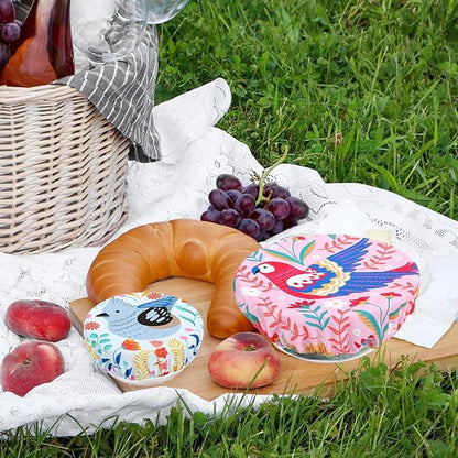 5 Pieces Bowl Covers Reusable, 5 Size Elastic Cloth Bowl Covers for Bread Proofing, Food Covers Washable for Food Fruits Leftover (Floral Bird) - Image 7