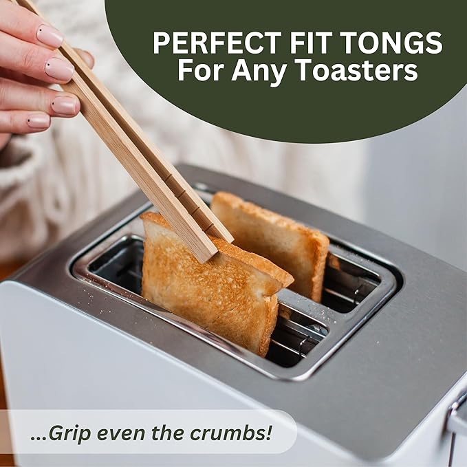 Toaster Tongs With Magnet | Kitchen Utensils For Cooking and Holding Toast Bacon Muffin Bagel Bread | 8 Inch Long Natural Non Toxic Bamboo - Image 4