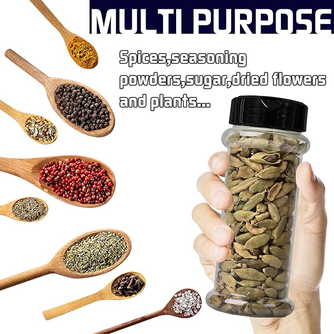 8 Pack 5.5 Oz Plastic Round Spice Bottles with Black Shaker Lids,Reusable Seasoning Containers Jars,Clear Plastic Bottle Containers with Shaker Lids for Powders,Spice,Herbs,Glitters - Image 5