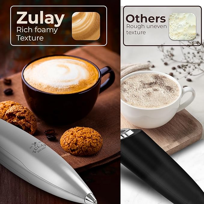Zulay Kitchen Patented Tornado Triple Whisk Milk Frother with 4 Duracell Batteries – Handheld Foam Maker for Coffee, Lattes, Matcha & Hot Chocolate – Rich, Creamy Froth in Seconds - Bright Silver - Image 6