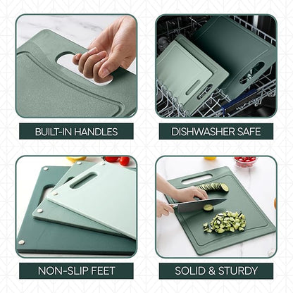 COOK WITH COLOR Non-Slip Cutting Board Set – Kitchen Essentials with Easy Grip Handle for Meat, Veggies, and Fruits, 3 Cutting Boards, Mint - Image 4