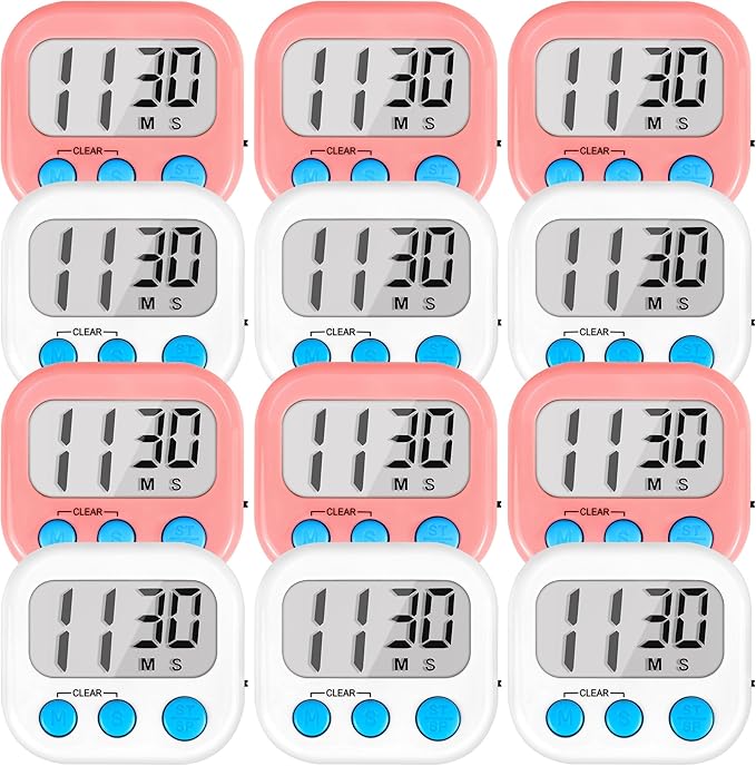 Timer for Kids Teachers Digital Kitchen Timers for Cooking Large Magnetic Classroom Timer 12Pack-White Pink