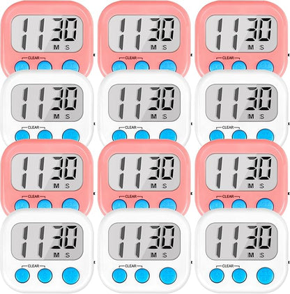 Timer for Kids Teachers Digital Kitchen Timers for Cooking Large Magnetic Classroom Timer 12Pack-White Pink