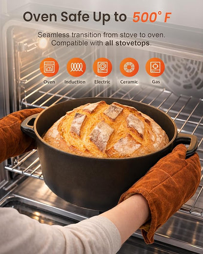 Nuwave 6QT LUX Healthy Enameled Cast Iron Dutch Oven Pot with Lid, Heavy Duty 7-Layer Enamel, Enhanced Rust Protection, Dual Handles, Oven Safe to 500°F for Sourdough Bread Baking, Braise, Stew, Roast