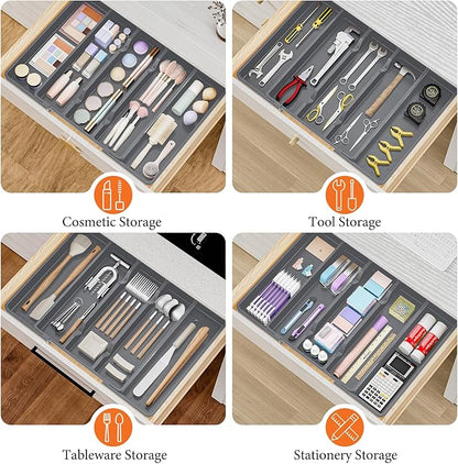 Silverware Organizer, Expandable Utensil Drawer Organizer for Kitchen Drawers, Kitchen Drawer Organizer for Spoons/Forks/Knives, Multipurpose & BPA Free Cutlery Tray, Grey, 1 Pack