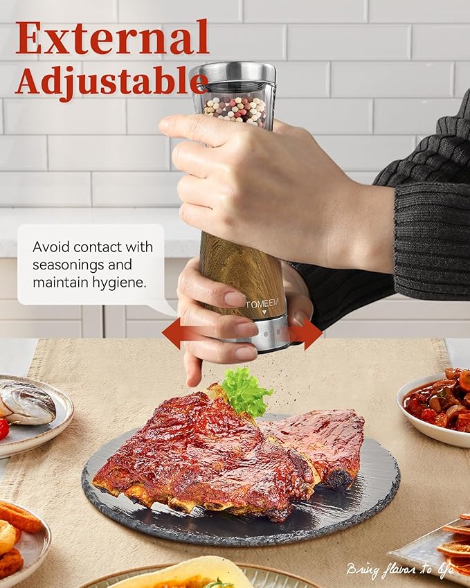 Electric Salt and Pepper Grinder Set with Storage Base, Stainless Steel Rechargeable Salt and Pepper Grinder Set with 4.5 oz Large Capacity, 1.8" Wide Mouth, Adjustable Coarseness, Ideal for Kitchen - Image 6