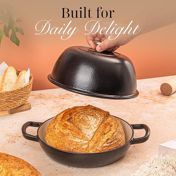 Enamelled Cast Iron Dutch Oven Pot – Dutch Oven For Sourdough Bread Baking – Cast Iron Bread Pot – Black, 6 Quarts, 26cm – by Nuovva - Image 5
