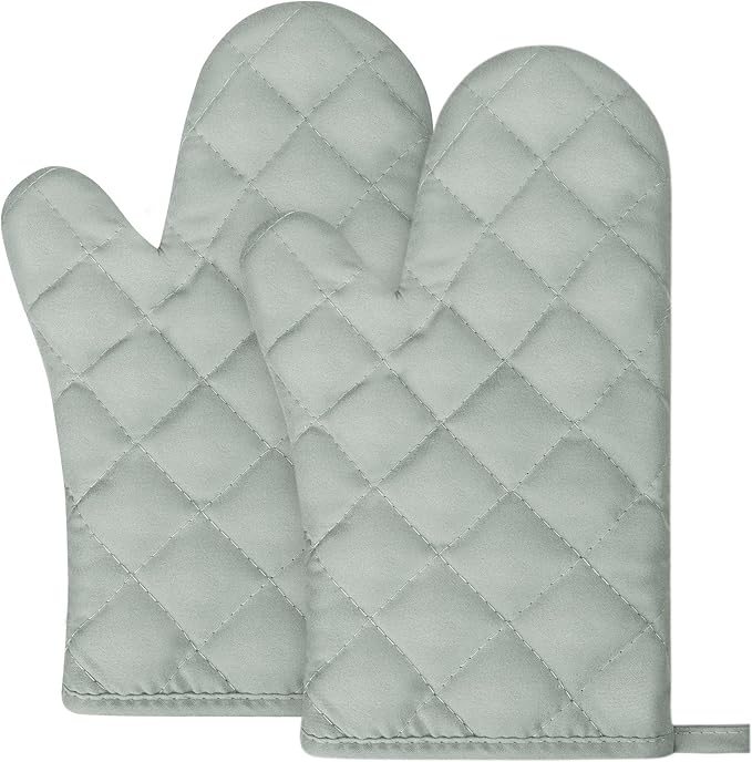 AUAUY Grey Oven Mitts, 1 Pair Kitchen Mittens, 392F Heat Resistant Non-Slip Gloves for Oven, BBQ, Grilling, Cooking, Baking - Infill Cotton by AUAUY