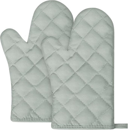 AUAUY Grey Oven Mitts, 1 Pair Kitchen Mittens, 392F Heat Resistant Non-Slip Gloves for Oven, BBQ, Grilling, Cooking, Baking - Infill Cotton by AUAUY